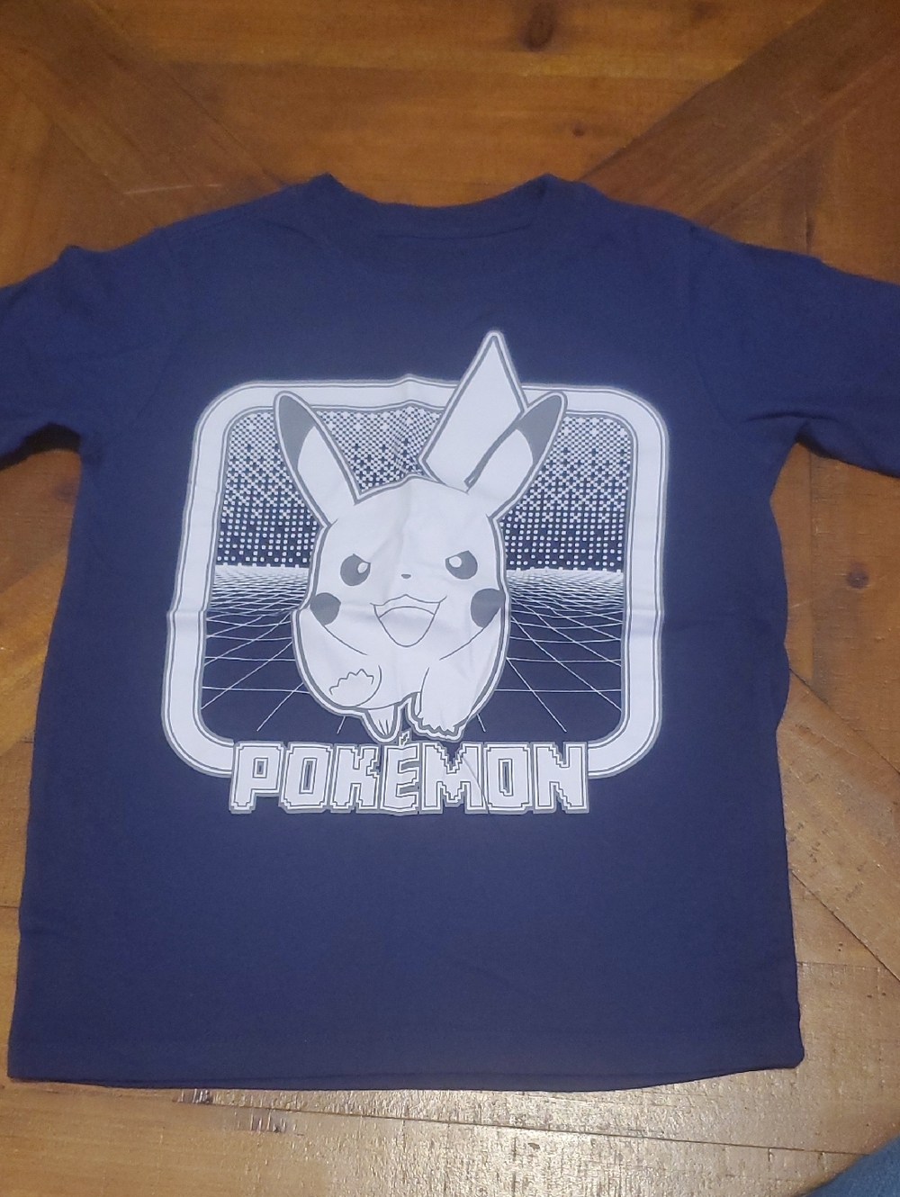 Pokemon Navy Blue Short Sleeve Pikachu Retro Grid Graphic Tee